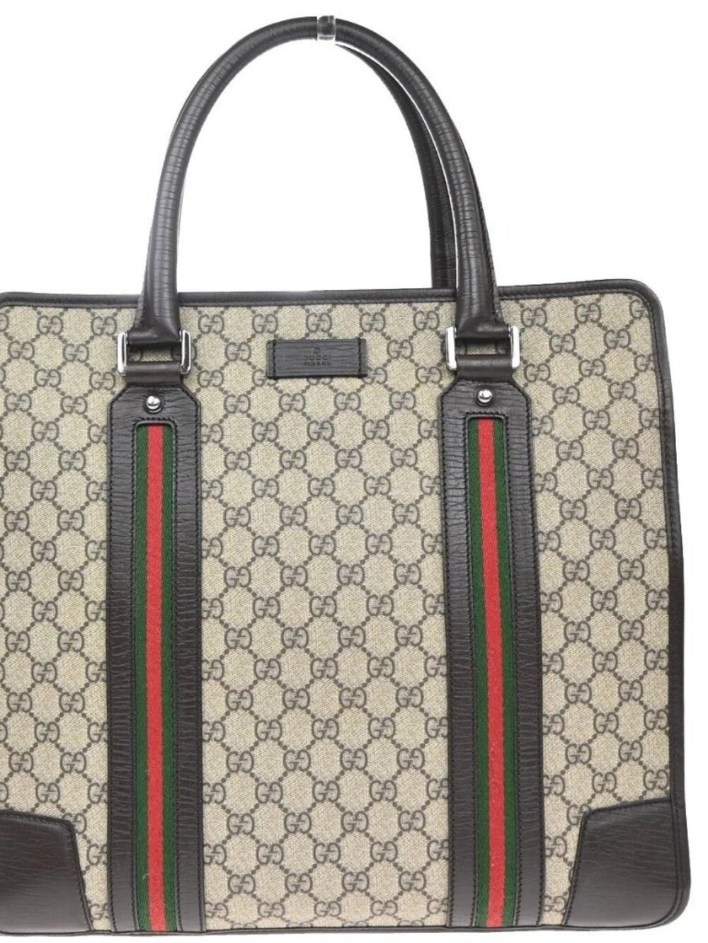 GUCCI Logo GG Pattern Sherry Shoulder Tote Bag Supreme Leather Brown 77KP593